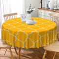 Laeacco 48 Inch Morocco Round Tablecloth Orange Geometric Lattice Modern Abstract Art Print Table Cloth Washable Waterproof Wrinkle Free Table Cover for Kitchen Dining Picnic Party Decoration