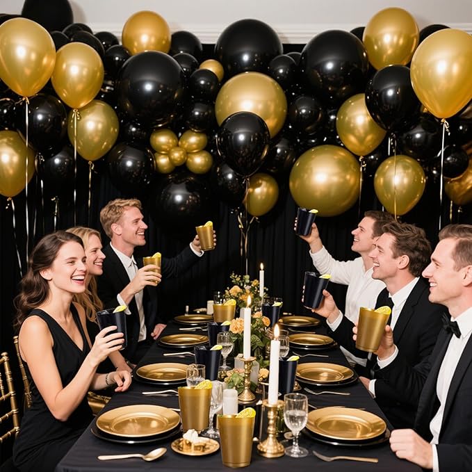 DaYammi 100 Pack Plastic Cups for Party- Disposable Gold Cups and Black Cup Include: 50 Black Plastic Cup, Gold Disposable cup for Party Supplies Festive Celebrations Wine Beer Beverage