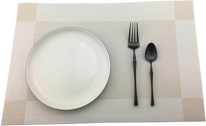 Gugrida Vinyl Beige Placemats Heat Resistant Dining Table Mats Non-Slip Washable Place Mats Set of 6 （Beige）