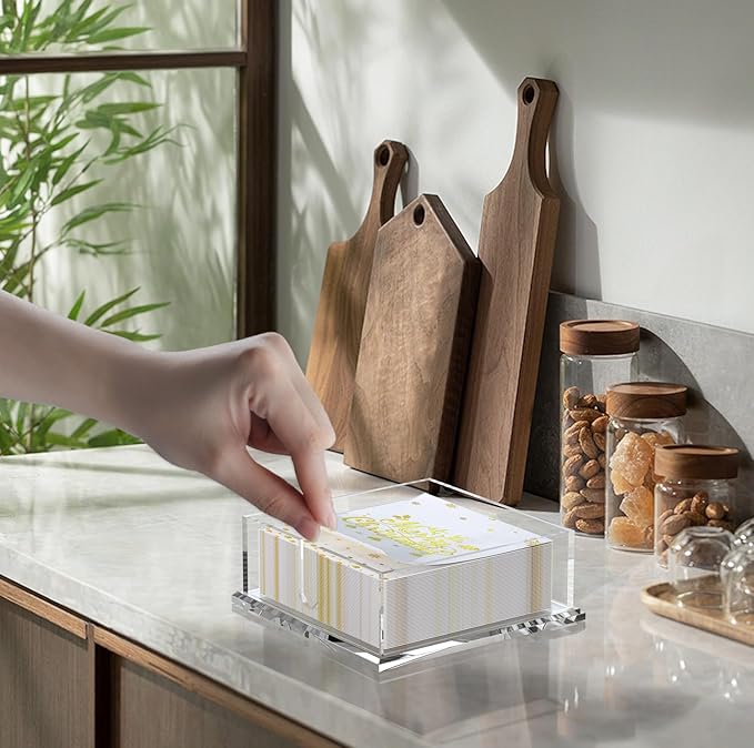 Transparent Acrylic Napkin Holder Clear Guest Paper Disposable Hand Towel Dispenser Tray Organizer For Table Home Kitchen Restaurant and Hotel Business