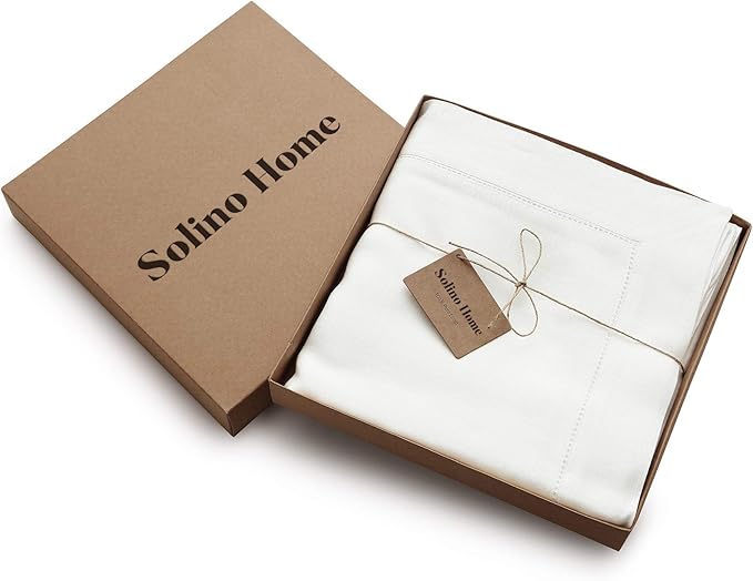 Solino Home Linen Tablecloth for Rectangle Tables 60 x 140 Inch - Classic Hemstitch 100% Pure Linen White Table Cloth - Machine Washable Cloth Tablecloth for Winter, Valentines, Spring, Easter