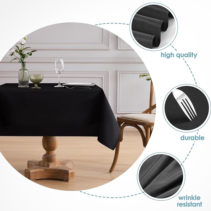 VidaFete 1 Pack Square Tablecloth 52 x 52 Inch Tablecloths Stain Wrinkle Resistant Polyester Dining Table Cover for Kitchen Dinning Party Wedding Rectangular Tabletop Buffet Decoration(Black)
