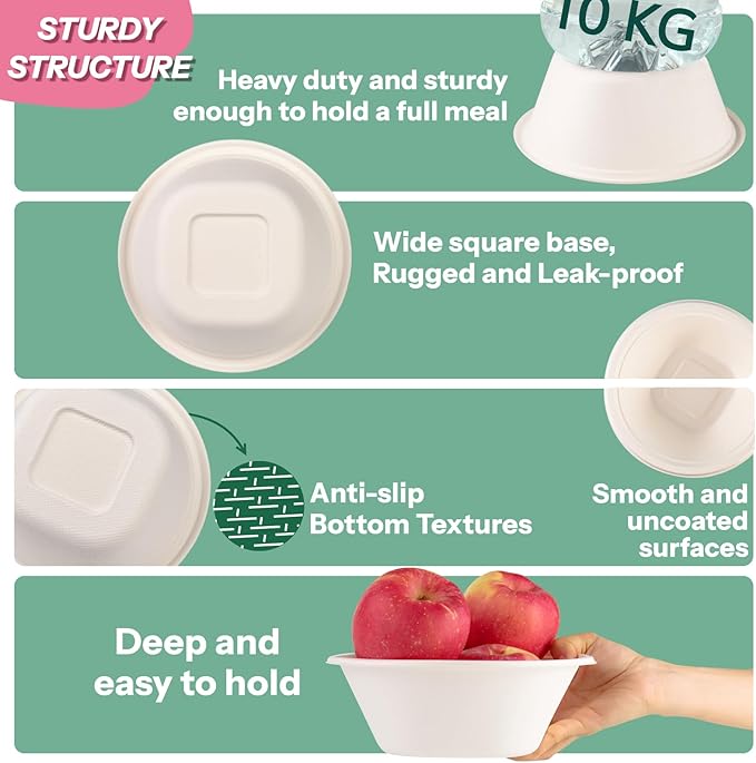 Homestockplus Large Disposable Bowls 48 Oz Heavy Duty Compostable Paper Bowls [100 Pack], Extra Large Catering Bowls for Restaurants, Salad, Buffet, Eco-Friendly Microwave Safe (White)