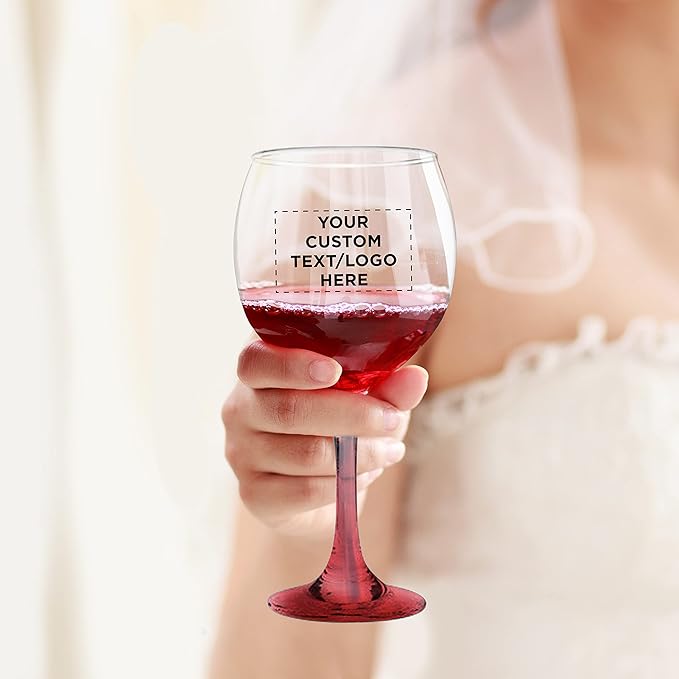 Custom Premiere Wedding Wine Glasses 20.5 oz Set of 48, Personalized Bulk Pack - Restaurant Glassware, Perfect for Red Wine or White Wine - Red