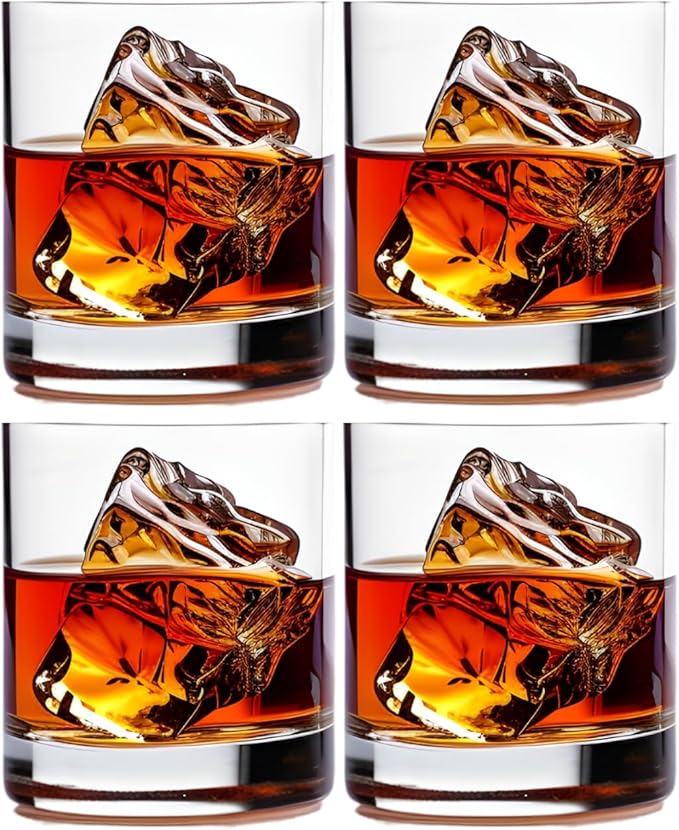 Whiskey Glasses, Set of 4, Made in Europe, 100% Lead-Free Crystal, Smooth Rim, Gift-Boxed, Dishwasher-Safe (Classic Double Old Fashioned)