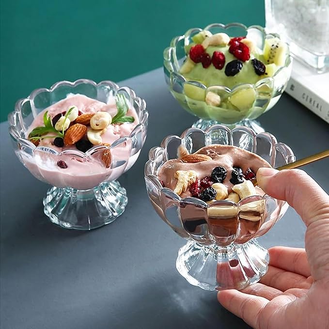 Iced Cream Dessert Bowl，Set of 12，6oz Vintage Glass ware with Heavy Base, Drinking Cup for Sundae, Fruit, Ice Cream, Snack, Condiment (12)