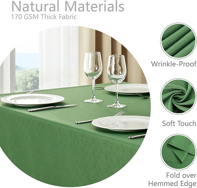 2 Pack Rectangle Tablecloth, 60x84 inch, Water Resistant Wrinkle Free Linen Textured Table Cloth Washable, Decorative Fabric Table Cover for Dining, Party and Camping, Green