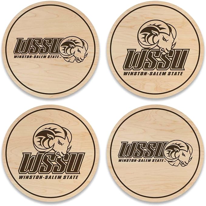 LazerEdge Winston Salem State Rams Wooden Coaster Set - Maple Wood - Officially Licensed Product - 4-Pack