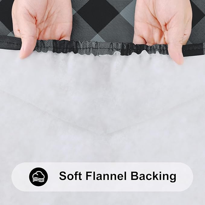 Smiry Rectangle Picnic Table Cloth, Elastic Waterproof Fitted Vinyl Tablecloths, Flannel Backed Buffalo Plaid Table Covers for Dining, Camping, Outdoor (Black and Grey, 30" x 72")