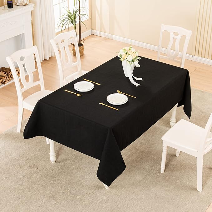 BALCONY & FALCON Rectangle Tablecloth Washable Wrinkle Resistant and Water Proof Table Cloth Decorative Linen Fabric Tablecloths for Dining Parties Kitchen Wedding and Outdoor Use (Black, 57x118)