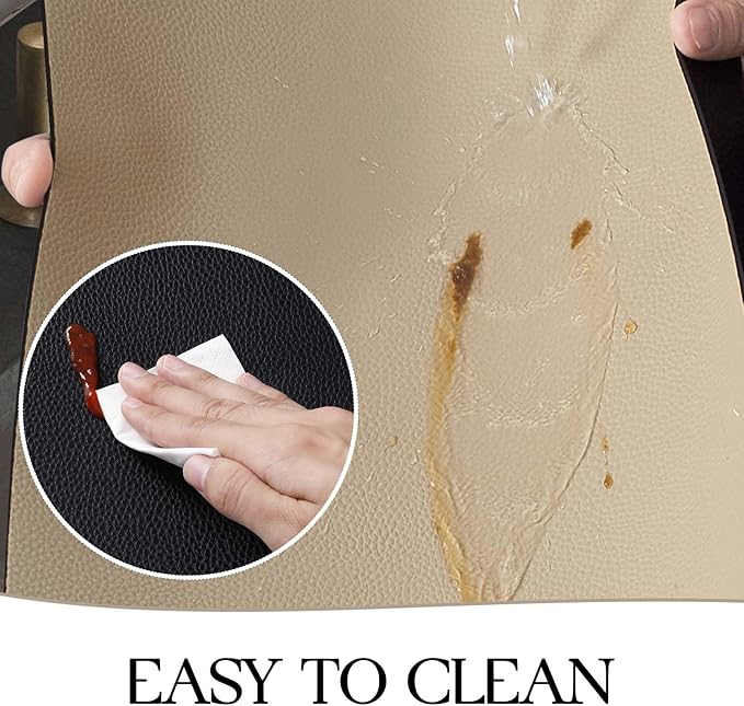 MOSAYT Vinyl Placemats Set of 8, Heat Resistant Place Mats 100% Waterproof Washable & Wipeable Faux Leather Reversible Table Mats for Kitchen Dining Party Indoor Outdoor, 12" x 17", Black/Khaki