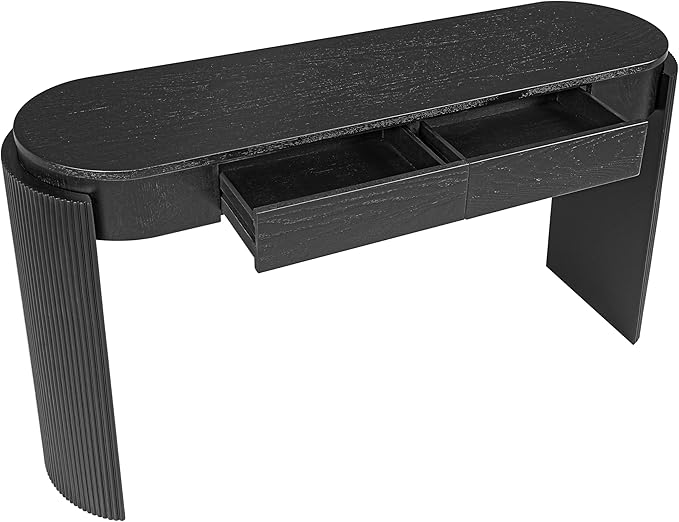 Merax 55" Entryway Table with Oval Top and 2 Drawers, Natural Wood Grain Finish Console Table with Fluted Design for Entryway and Living Room (Black)