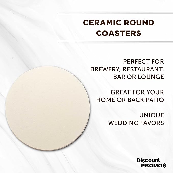 DISCOUNT PROMOS Ceramic Coasters Set of 10, Bulk Pack - 4 Inches with Cork Bottom Pad, Perfect for Hotel, Bar, Restaurant - Natural