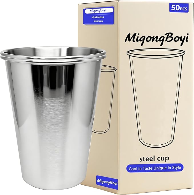 20PCS 20-OZ Tainless Steel Cups,Metal Cups, Stainless Steel Pint CupsStackable Unbreakable Drinking Glasses for Party, BBQ Camping, (50)