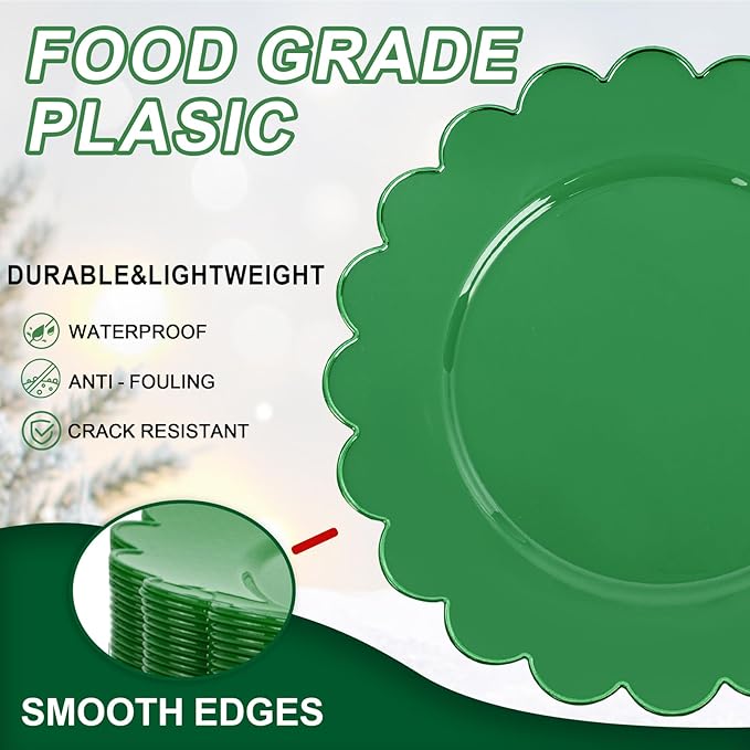 SUT 72Pcs Green Plastic Plates, 10.25inch Dinner Plates, Disposable Dinner Plates, green Heavy Duty Plastic Plates, Disposable Plates, Scallop Plates for Occasion
