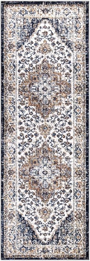 Keen Home Design Area Rugs - Non-Shedding, Thick Pile Abstract Rugs for Kitchen, Living Room, Bedroom, Dining Room, Entryway (Mamluk Blue/Cream/Beige, 2'8" x 9'11")