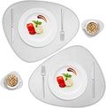 Faux Leather Placemats Set of 2 and Coasters, Heat Resistant Placemats for Round Table, Waterproof Wipeable Washable Dinner Table Mats, Easy to Clean Place Mats Nordic Style, Silver