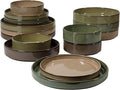 Bloomhouse - Two Time Oprah's Favorite Things WInner - Santorini Mist 16 Piece Double Bowl Terracotta Dishes Reactive Glaze Plates and Bowls Dinnerware Set - Assorted Colors - Service for 4