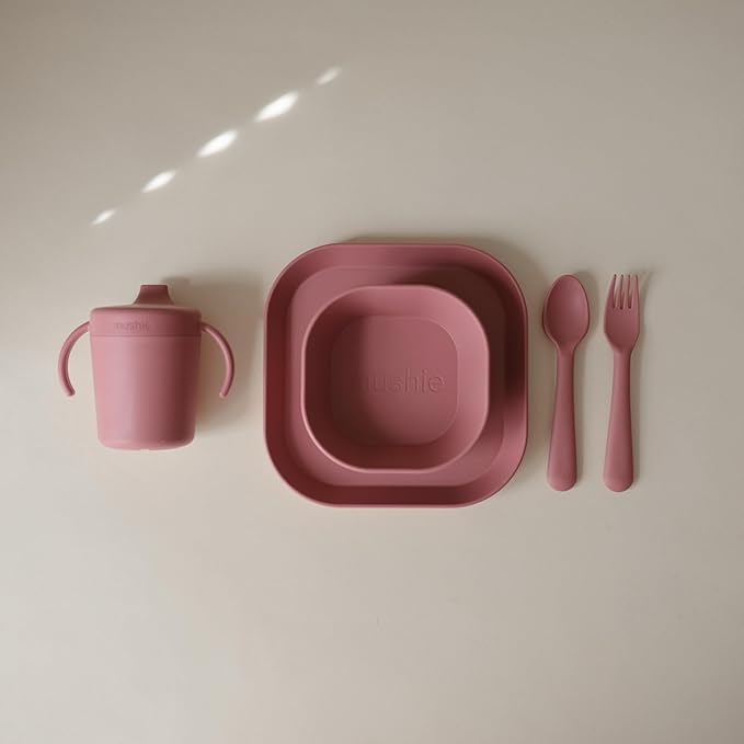 mushie Square Dinnerware Bowls for Kids | Made in Denmark, Set of 2 (Dusty Rose)