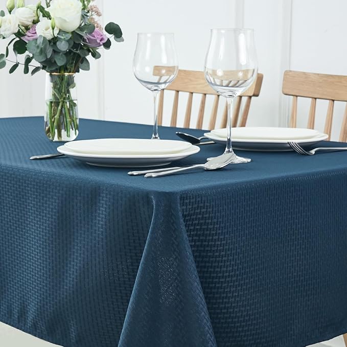 maxmill Rectangle Tablecloth Weaved Pattern Waterproof Spillproof Wrinkle Free Table Cloth, Kitchen Dining Tabletop Decoration, Fabric Table Cover for Holiday Parties, 52 x 70 Inch, Navy Blue