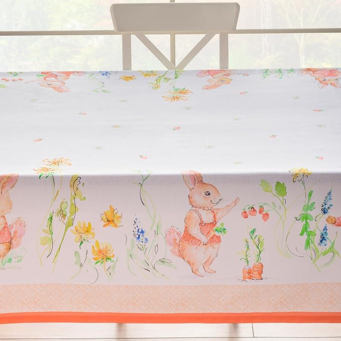 Maison d' Hermine Table Cloth Square Table 100% Cotton 60 x 60 Inches Tablecloth Reusable Decorative for Dining Room Farmhouse Home Valentines Day Decorations Spring Summer - Bunny Party