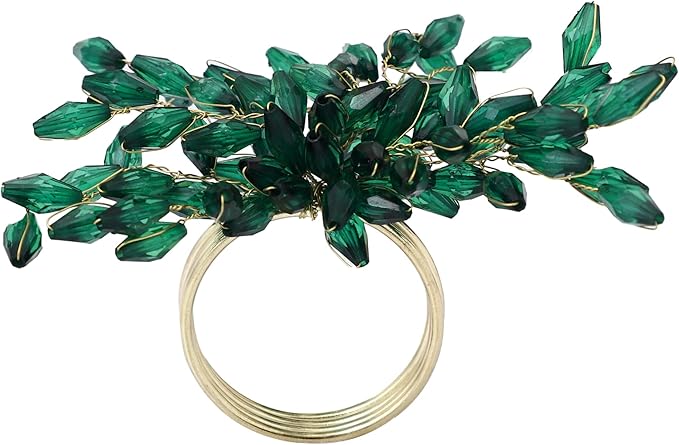 Napkin Rings Set of 6 for Dining Table Decoration Parties Everyday Metal Napkin Holder Leaf Dark Green (Pack of 6)