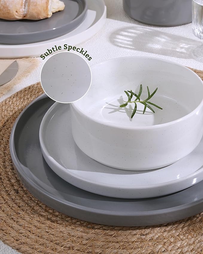 Famiware Nebula Dinnerware Set with Pasta Bowls, Service for 4 (16pcs), Fine Stoneware Plates and Bowls Sets, Microwave and Dishwasher Safe Dishes Set, Multi-color