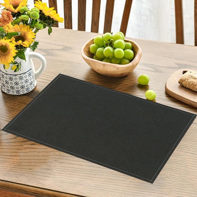 Black Placemats Set of 4 for Dining Table Solid Color Place Mats Washable Rectangular Table Mats for Party Home Kitchen Restaurant Decor 12x18 Inch