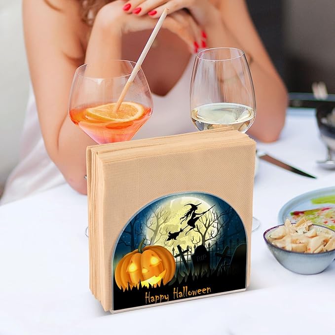 Napkin Holder Halloween Witch Pumpkin Crystal Clear Acrylic Napkin Holders, Paper Napkin Holder Dining Table Dispenser for Kitchen Restaurant Home Decor Bar Accessories
