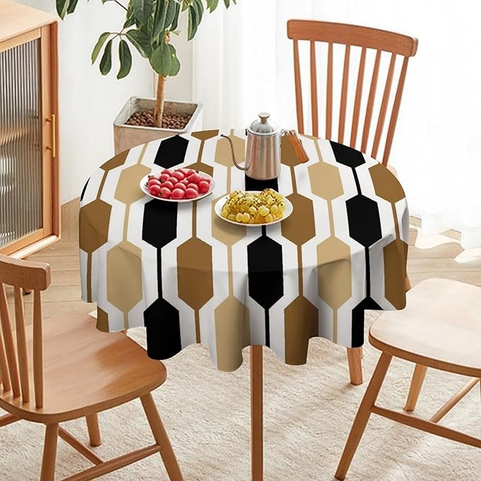 Abstract Boho Geometric Round Tablecloth, Mid Century Modern Geometric Art Retro Print Tablecloth for Home Party Dining Room Kitchen Decor 60Inch(152cm)