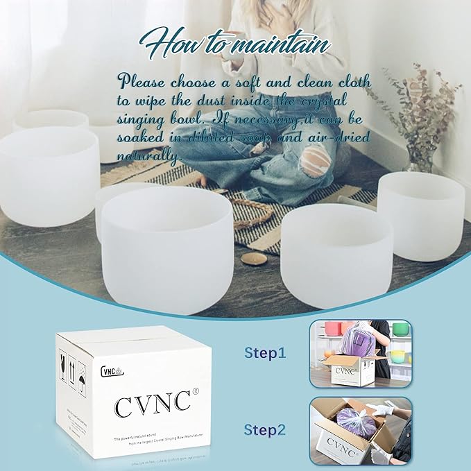 440HZ 8 Inch F Note Heart Chakra Frosted Quartz Crystal Singing Bowl Meditation Therapy Sound Healing Instrument Sound Bath Bowl with Carrying Bag Mallet and O-ring