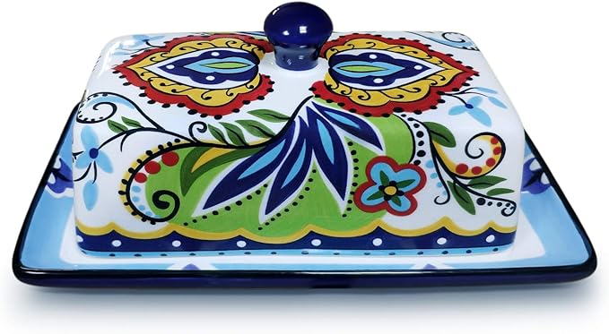 Butter Dishes with Covers, for Serving Tray Cheese, Dessert, Fruit and More Appetizer Plates (Hand Drawn)