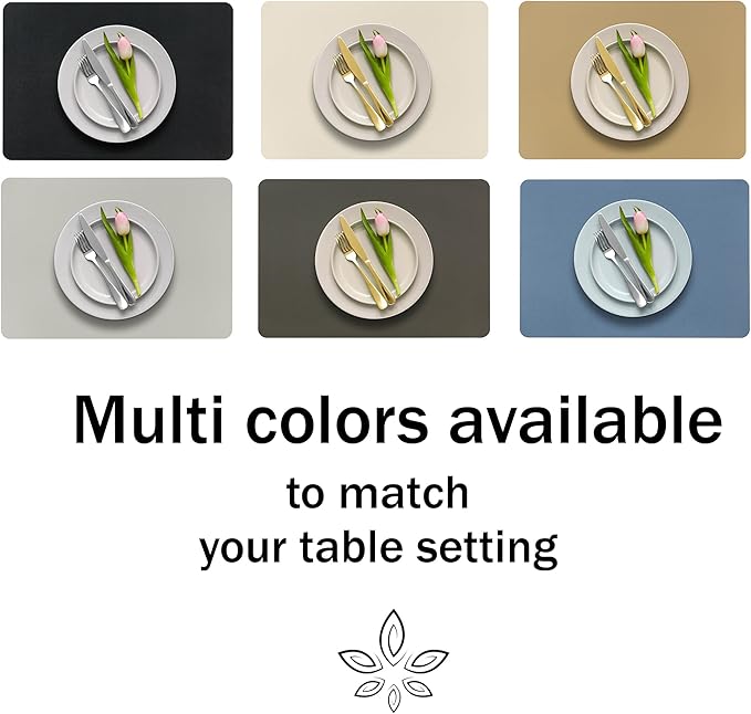 More Décor Faux Leather Placemats Set of 6 for Dining Table – Waterproof, Wipeable, Washable, Stain & Heat Resistant, Non-Slip Table Mats – 12 X 17 Inch, (Solid Blue, 6)
