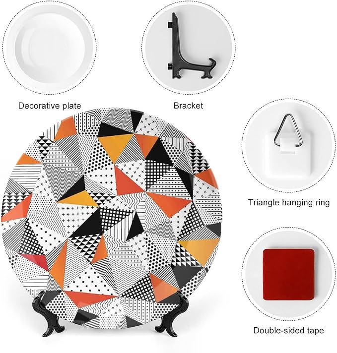Decorative Plates, Abstract Decor Print Ornament, Fashionable Polygonal Artwork Panes Craft Projects, 6 Inch, Kitchen Wall Decor, Multy