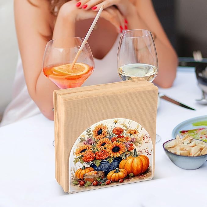 Napkin Holder Sunflower Pumpkin Crystal Clear Acrylic Napkin Holders, Paper Napkin Holder Dining Table Dispenser for Kitchen Restaurant Home Decor Bar Accessories