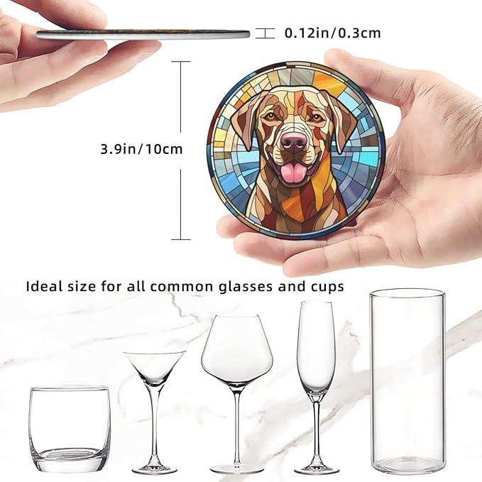 Drink Coaster Set of 6, Labrador Retriever Dog Mom Lover Gift,Leather Drink Coasters with Holder,6 Pack Cup/Bar/Drink Coasters for Table/Drinks/Coffee Protection Housewarming Gift