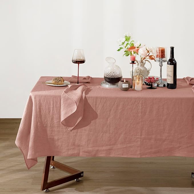 Talasily Linen Tablecloth 100% Pure Linen Table Cloth 60x84 Inches Rectangle Tablecloths Washable Cloths for Kitchen, Dining, Buffet Parties, Holidays, Picnic, Weddings and Restaurants-Muddy Pink