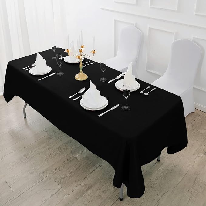 Fokitut 2 Pack Waterproof Rectangle Tablecloth, 60x84 Inch, Stain Resistant and Wrinkle Polyester Table Cloth, Fabric Table Cover for Kitchen Dining, Wedding, Party, Holiday Dinner-Black