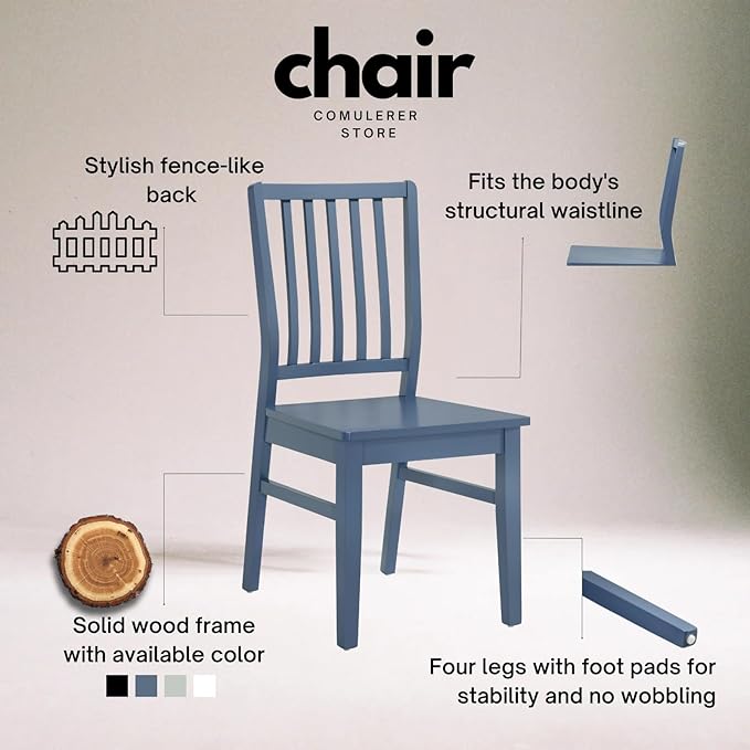 Blue Wooden Dining Chairs Set of 8, Farmhouse Dining Room & Kitchen Chair with High Back, Spindle Windsor Armless Side Chair for Living Room Dining Room Kitchen Restaurant Balcony