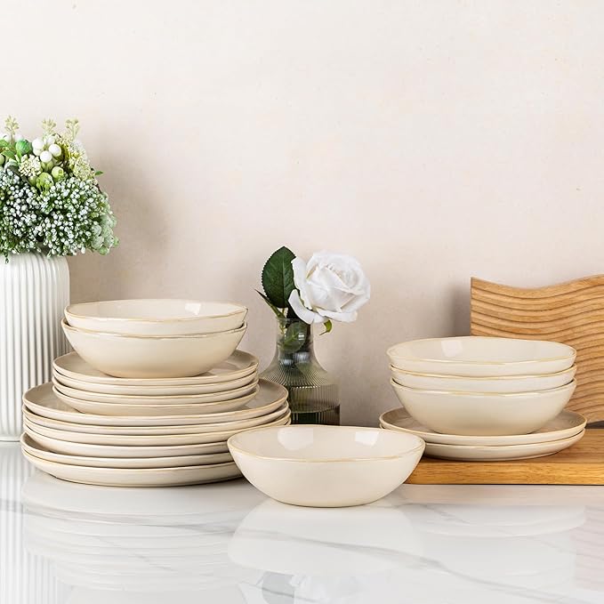 AmorArc Ceramic Dinnerware Sets,Handmade Reactive Glaze Stoneware Plates and Bowls Sets,Highly Chip and Crack Resistant | Dishwasher & Microwave Safe Dishes Set,Service for 8 (24pc)
