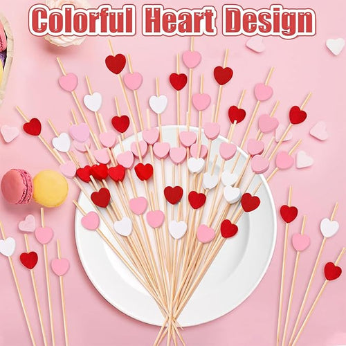 120 PCS Pink Love Heart Shaped Cocktail Picks, 4.7Inch Bamboo Fancy Toothpicks for Appetizers, Cocktail Skewers Sticks Selected for Weddings, Valentines Day, Desserts, Charcuterie, Food, Drinks