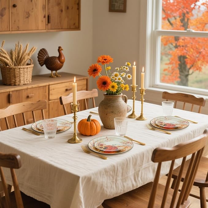 DaYammi 20 Thanksgiving Plastic Plates - Disposable Heavy duty Fancy Pumpkin Patterns, Orange plastic plates 10.25-inch Dinner and 7.5-inch Dessert Plastic Plates for Thanksgiving & holiday