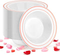 BESTSTAR 100 Pack Disposable Soup Bowls with Rose Gold Rim, 12oz Premium Heavy Duty Plastic Dinner Bowls for Party, Wedding and Holiday
