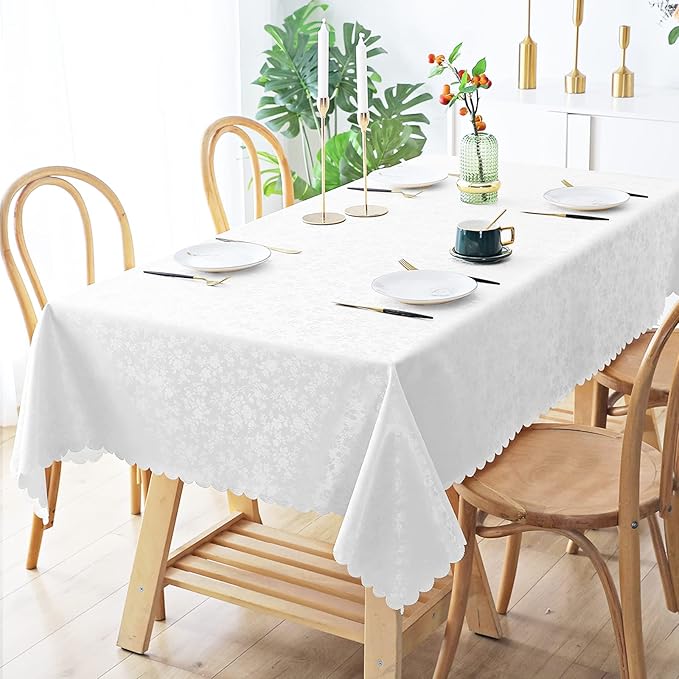 Smiry Rectangle Table Cloth, Waterproof Heavy Duty Vinyl Tablecloths, Wipeable Washable Table Cover for Kitchen and Dining Room (White, 60" X 126")