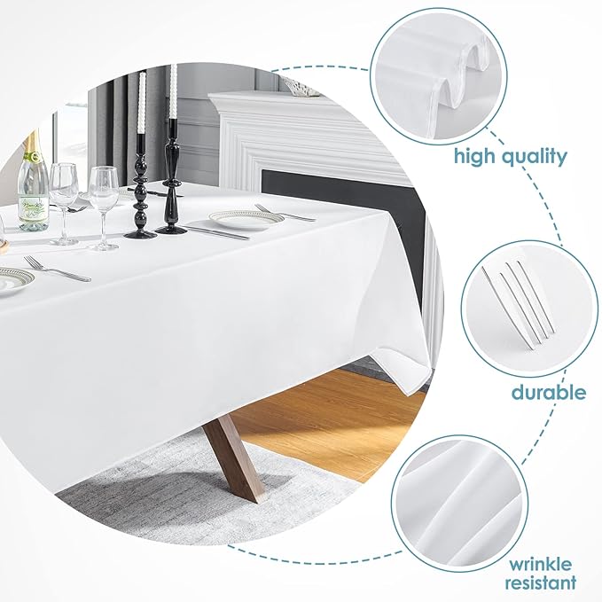 VidaFete 1 Pack Tablecloth 60 * 120inch Rectangle Table Cloth Polyester, Stain Wrinkle Resistant Dining Table Cover for Kitchen Dinning Party Wedding Rectangle Tabletop Buffet Decoration(White)