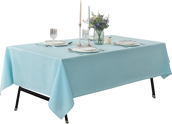 2-Pack 60x144 inch Dusty Blue Table Cloths, Solid Stain and Wrinkle Resistant Oblong Tablecloth, Premium Plain Weave Polyester Fabric Rectangle Table Linen Covers for Hotel, Banquet