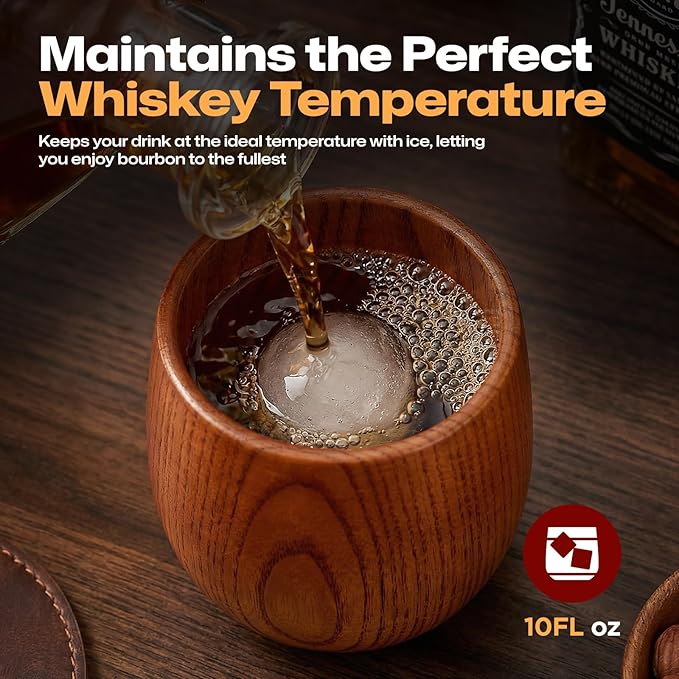 AIUHI Wooden Whiskey Glasses, Old Fashioned Bourbon Cups, Handcrafted Wooden Bourbon Drinking Glass for Ideal Gift for Whiskey Lovers, Perfect for Home Bar, Whiskey Tasting & Outdoor Gatherings(4Pack)