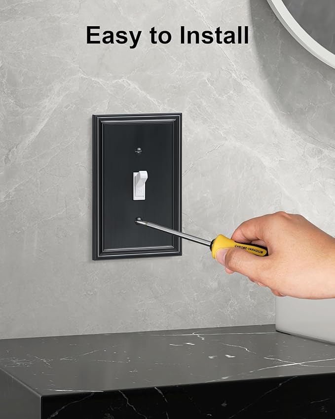 2-Pack Single Toggle Light Switch Cover Plate, Durable Solid Zinc Alloy Decorative Switch Plate Covers, Black 1 Gang Wall Plate, Corrosion Resistant