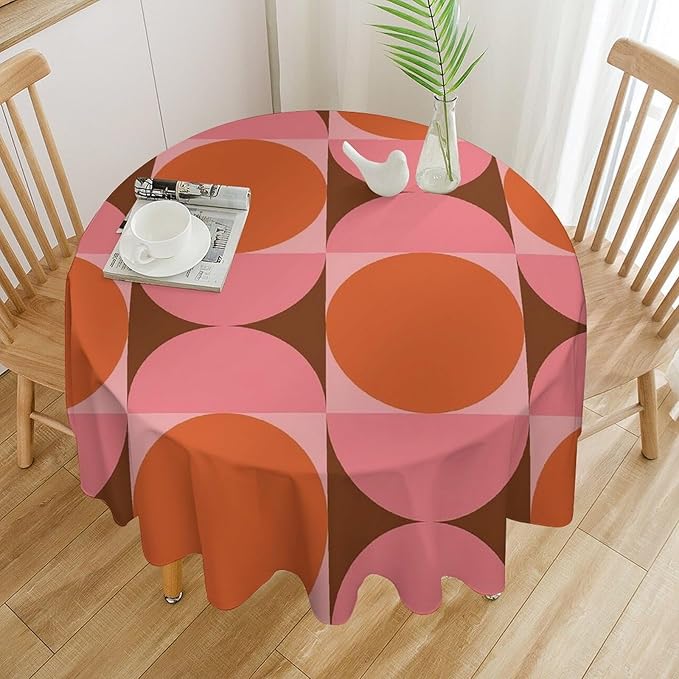 Mid Century Round Tablecloth, Abstract Retro 50s 60s Style Geometric Print Tablecloth for Home Party Dining Room Kitchen Decorm 50Inch(127cm)