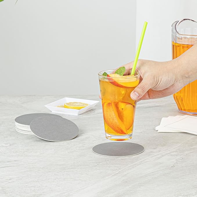 Restaurantware Paper Coasters 100 Pack of 4 Inch Disposable Beverage Coasters Absorbent for Hot and Cold Drinks Gray Coffee Cup Essentials for Table Decor, Kitchen, Home Patio or Living Room